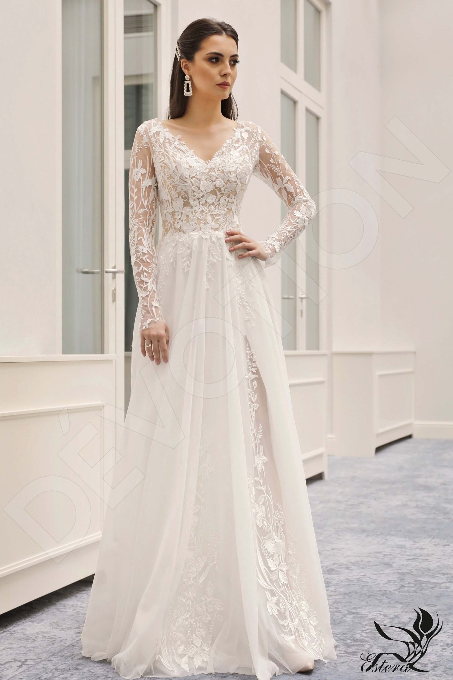 Dzalla Full back A-line Long sleeve Wedding Dress Front