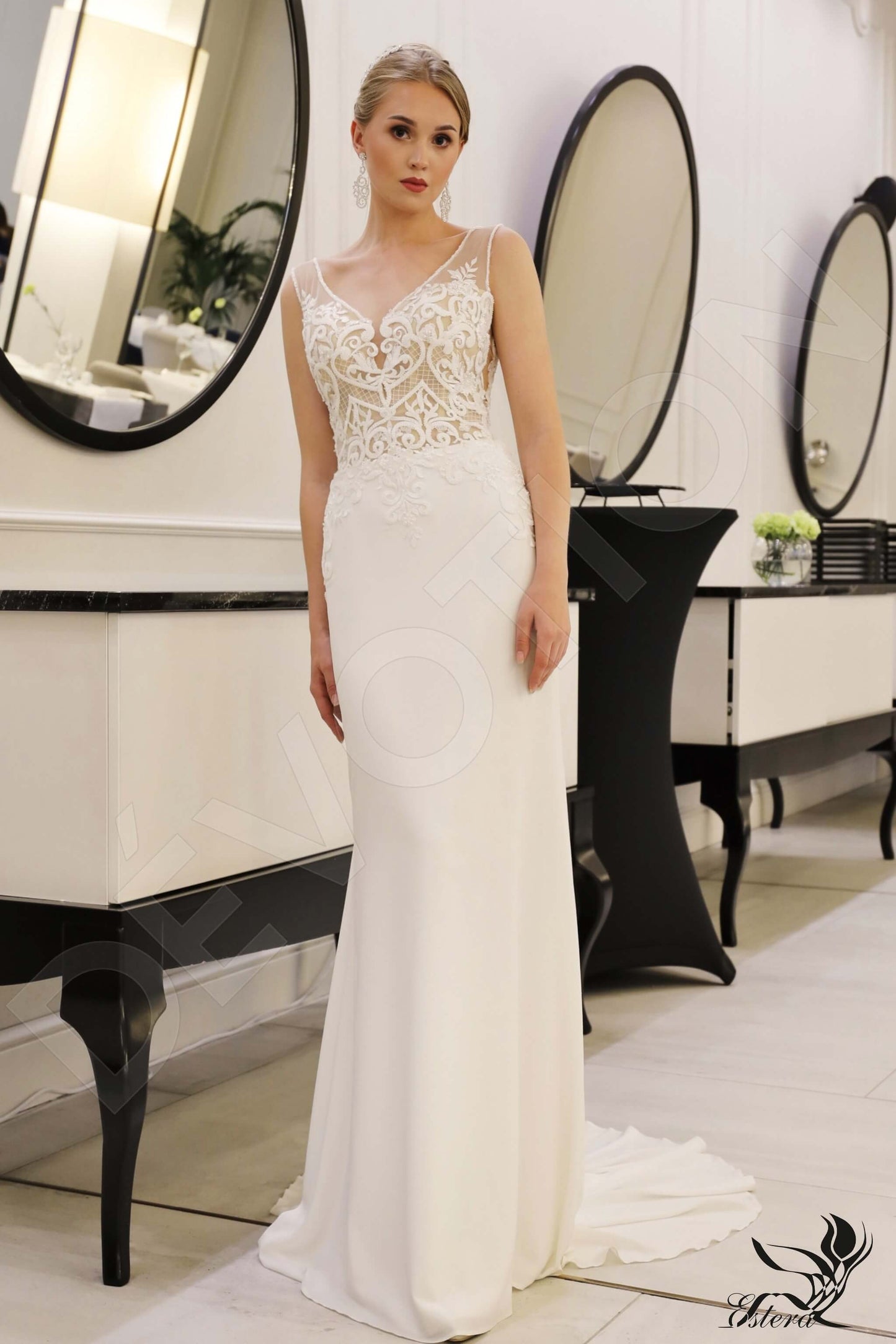 Jasminia Open back Sheath/Column Sleeveless Wedding Dress Front