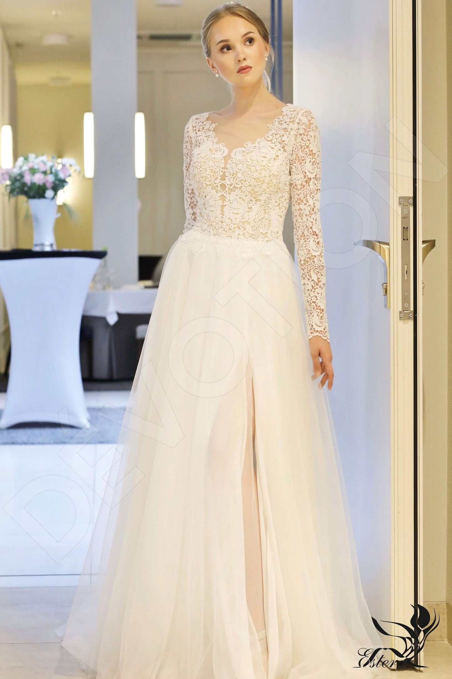 Nalia Open back A-line Long sleeve Wedding Dress Front