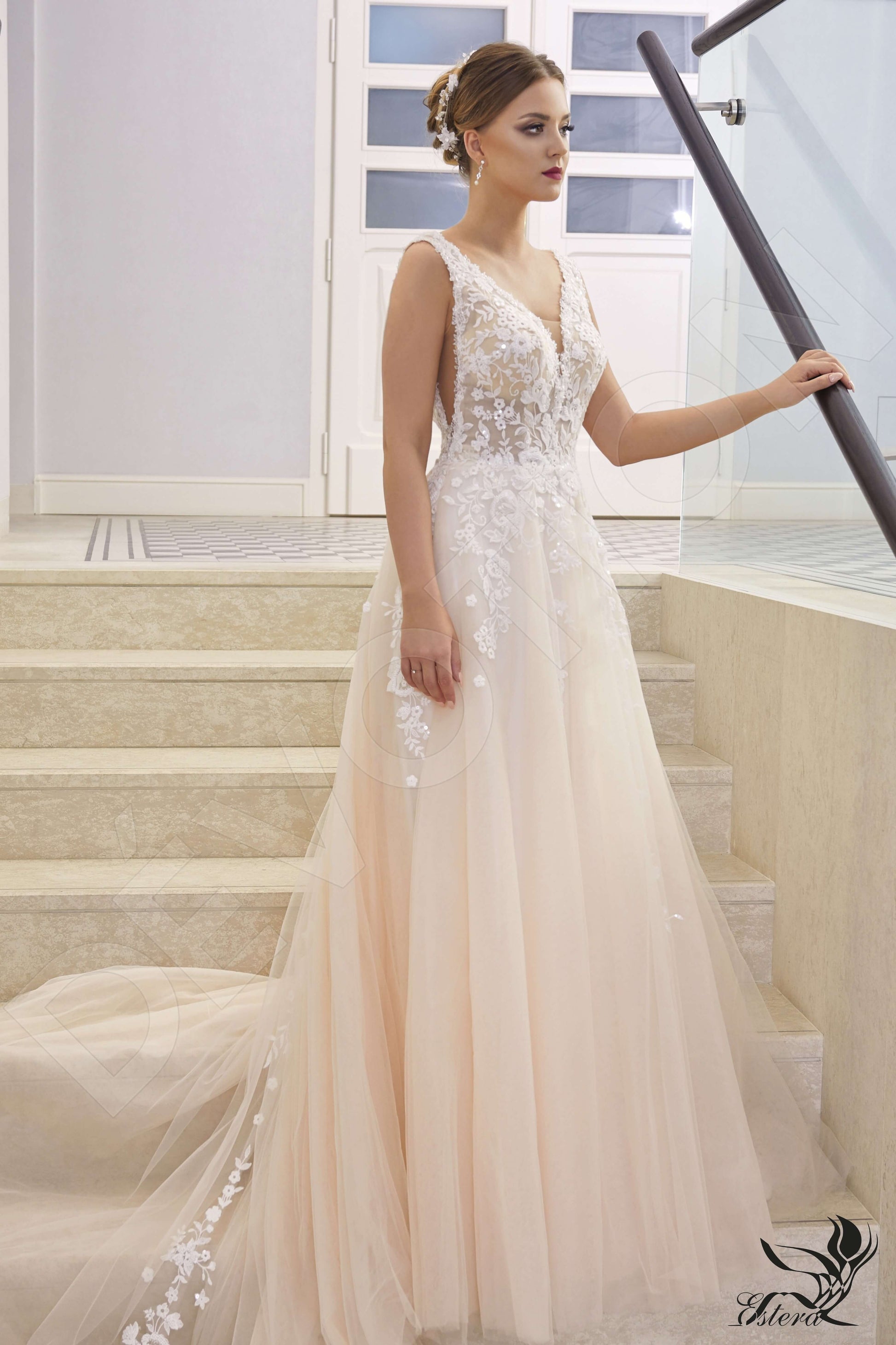 Rimina A-line V-neck Ivory Peach Wedding dress