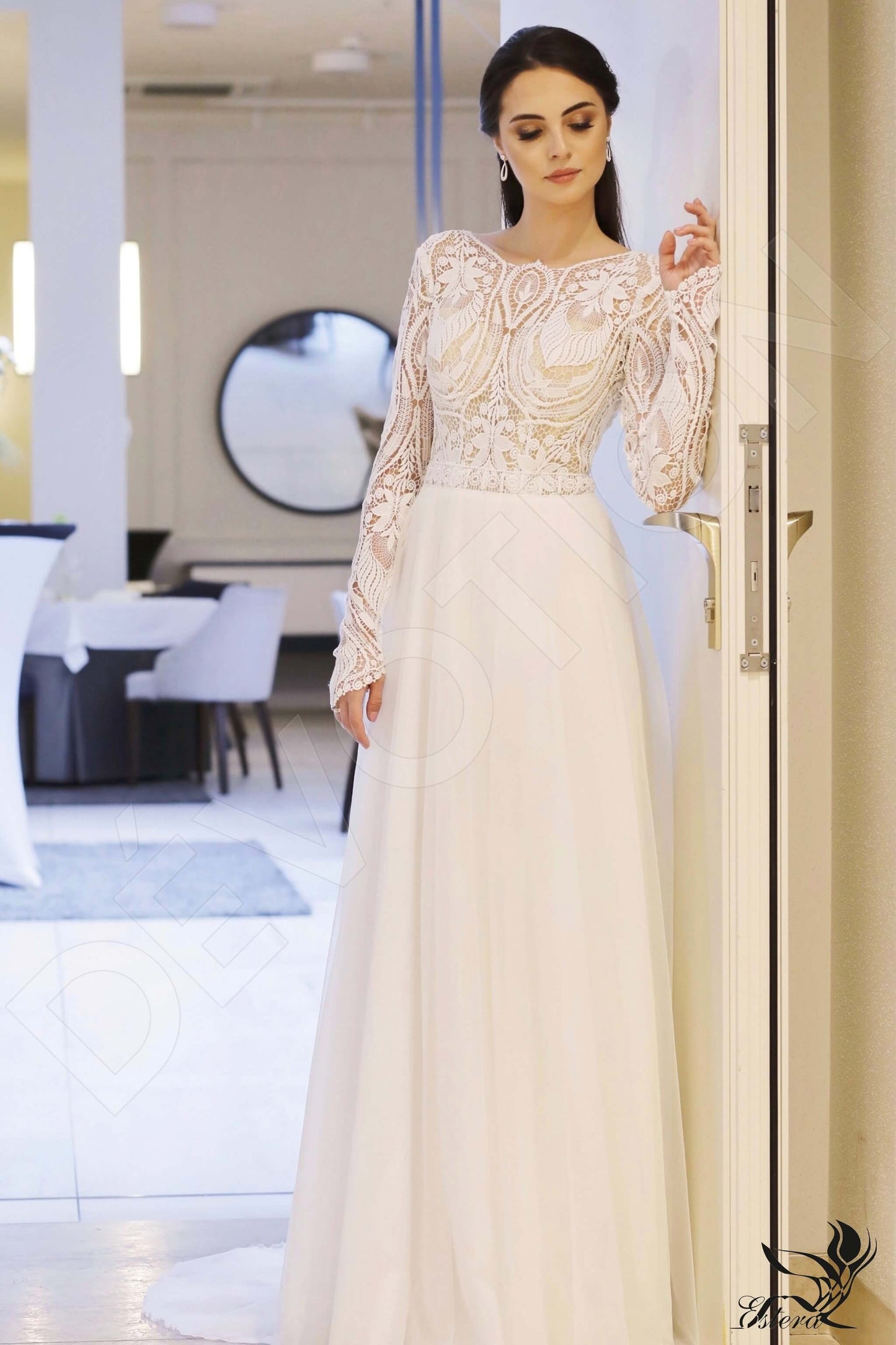 Samar Open back A-line Long sleeve Wedding Dress Front