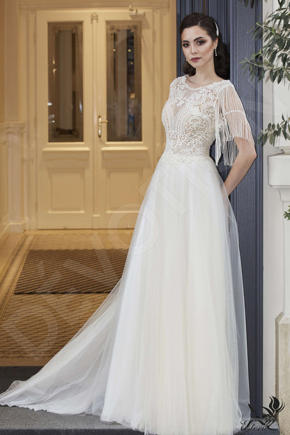 Szafira Open back A-line Short/ Cap sleeve Wedding Dress Front