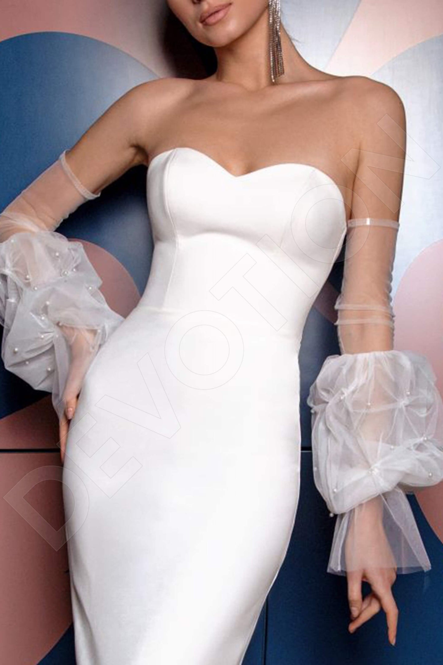 Betsi Open back Sheath/Column Detachable sleeves Wedding Dress 4