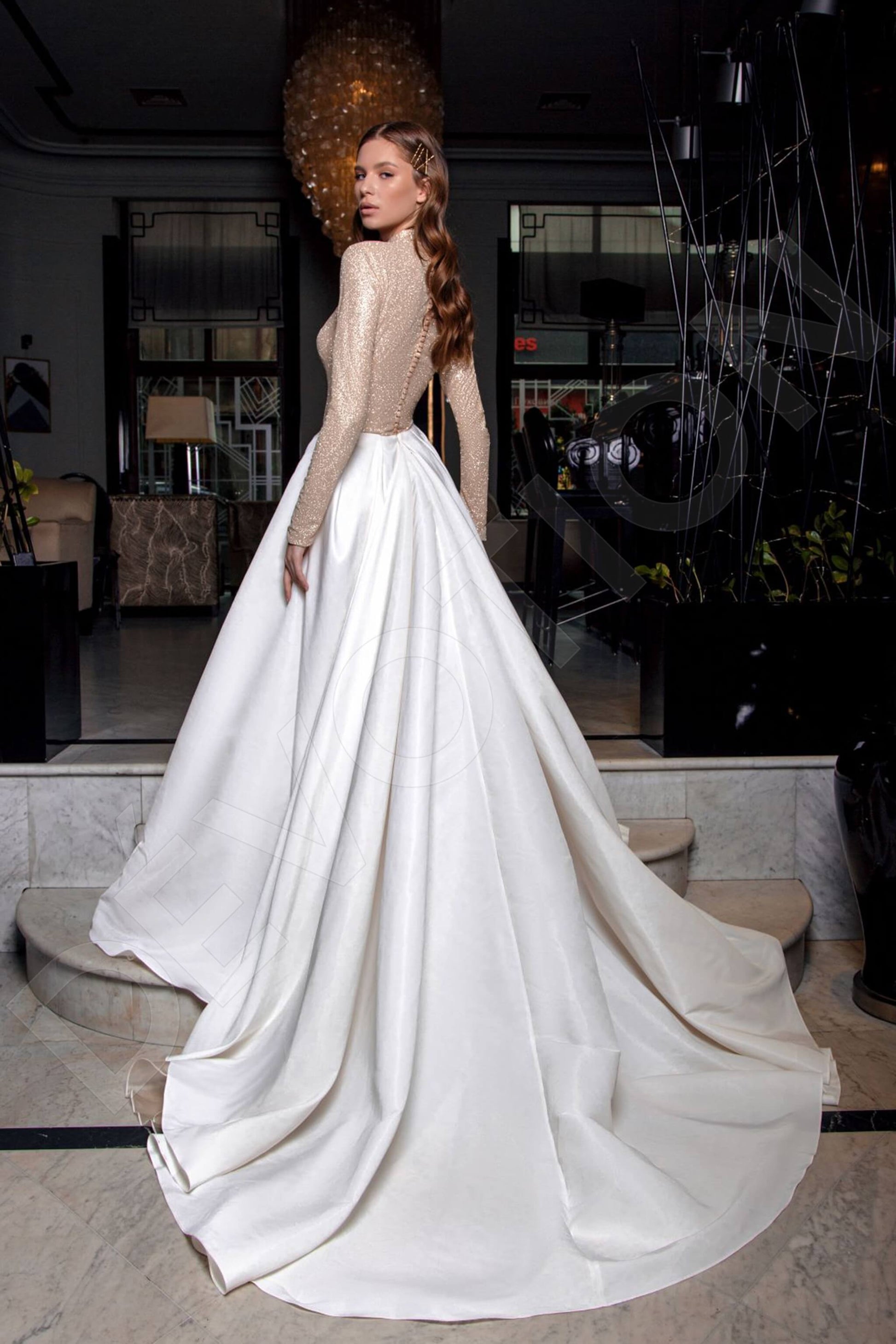 Darinea A-line High neck Gold Ivory Wedding dress