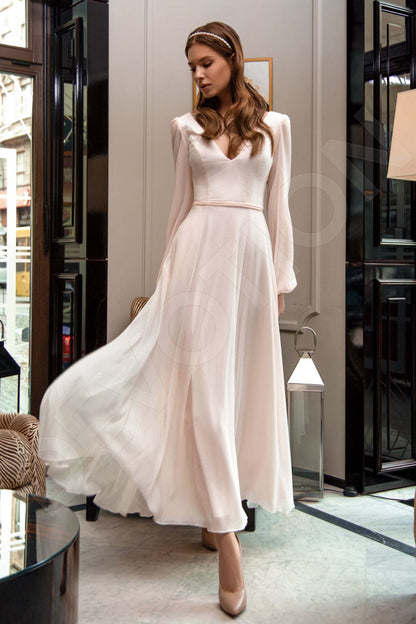 Mendi Open back A-line Long sleeve Wedding Dress Front