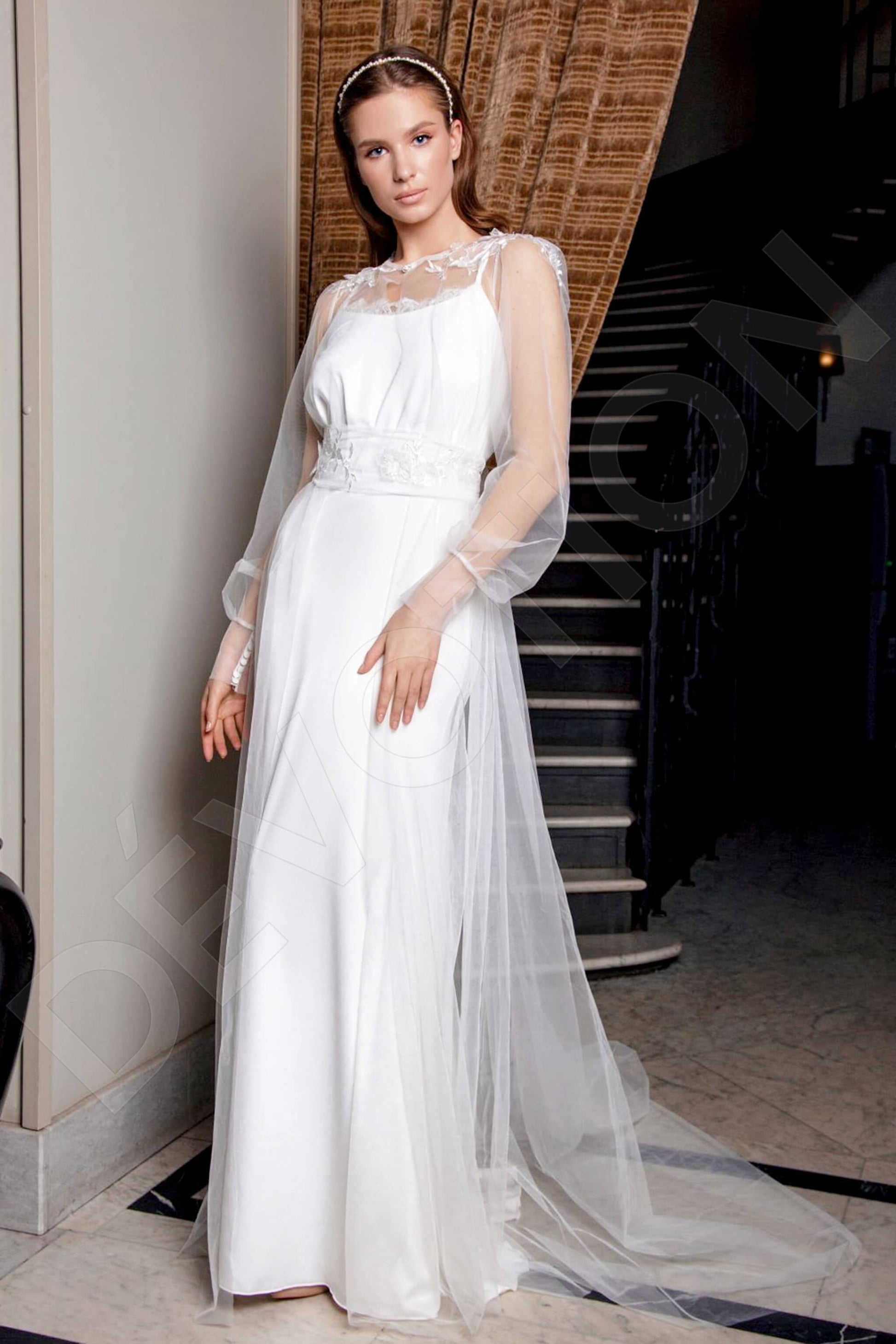 Bell A-line Jewel Ivory Wedding dress