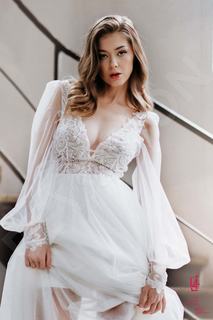 Fara Full back A-line Long sleeve Wedding Dress 7