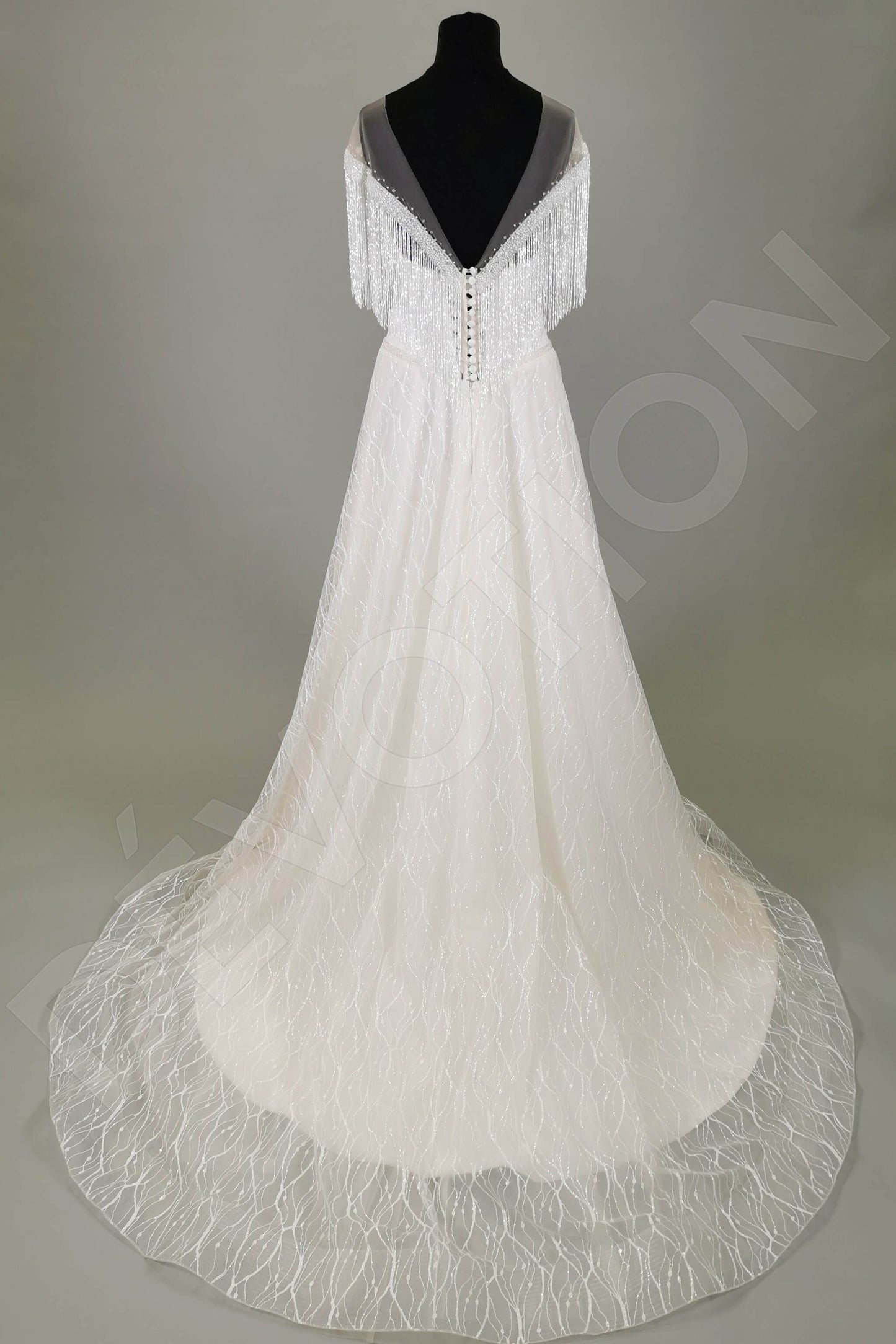 Edda Open back A-line Short/ Cap sleeve Wedding Dress 8
