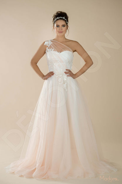 Alstronia Full back A-line One sleeve Wedding Dress 3