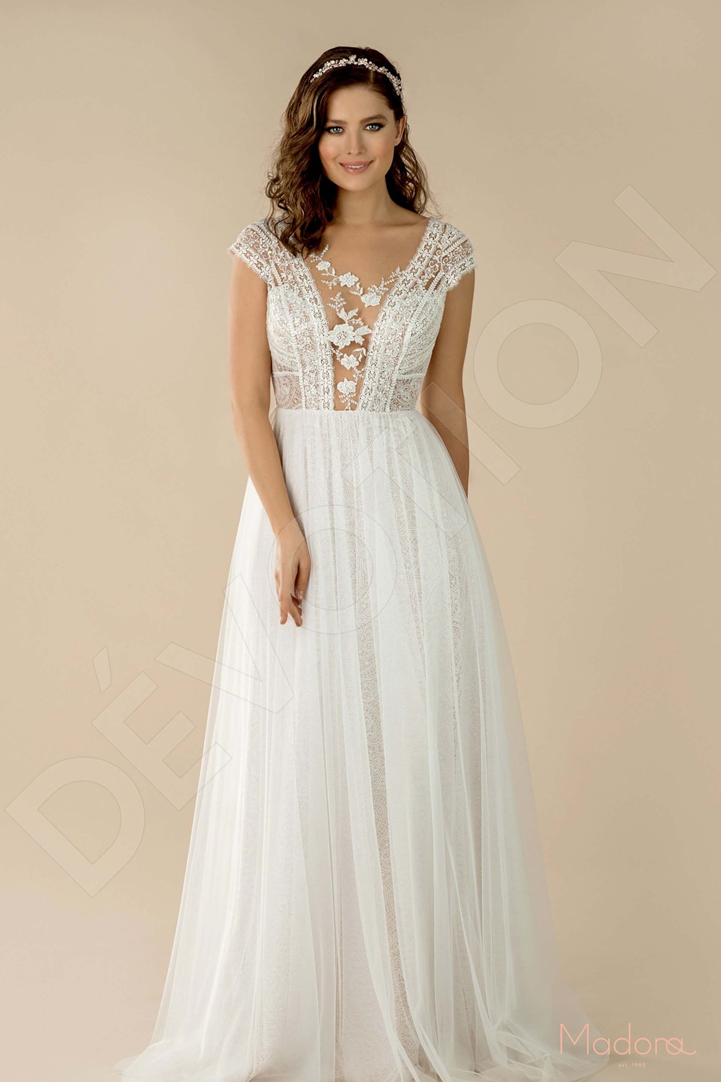 Karria Open back A-line Short/ Cap sleeve Wedding Dress Front