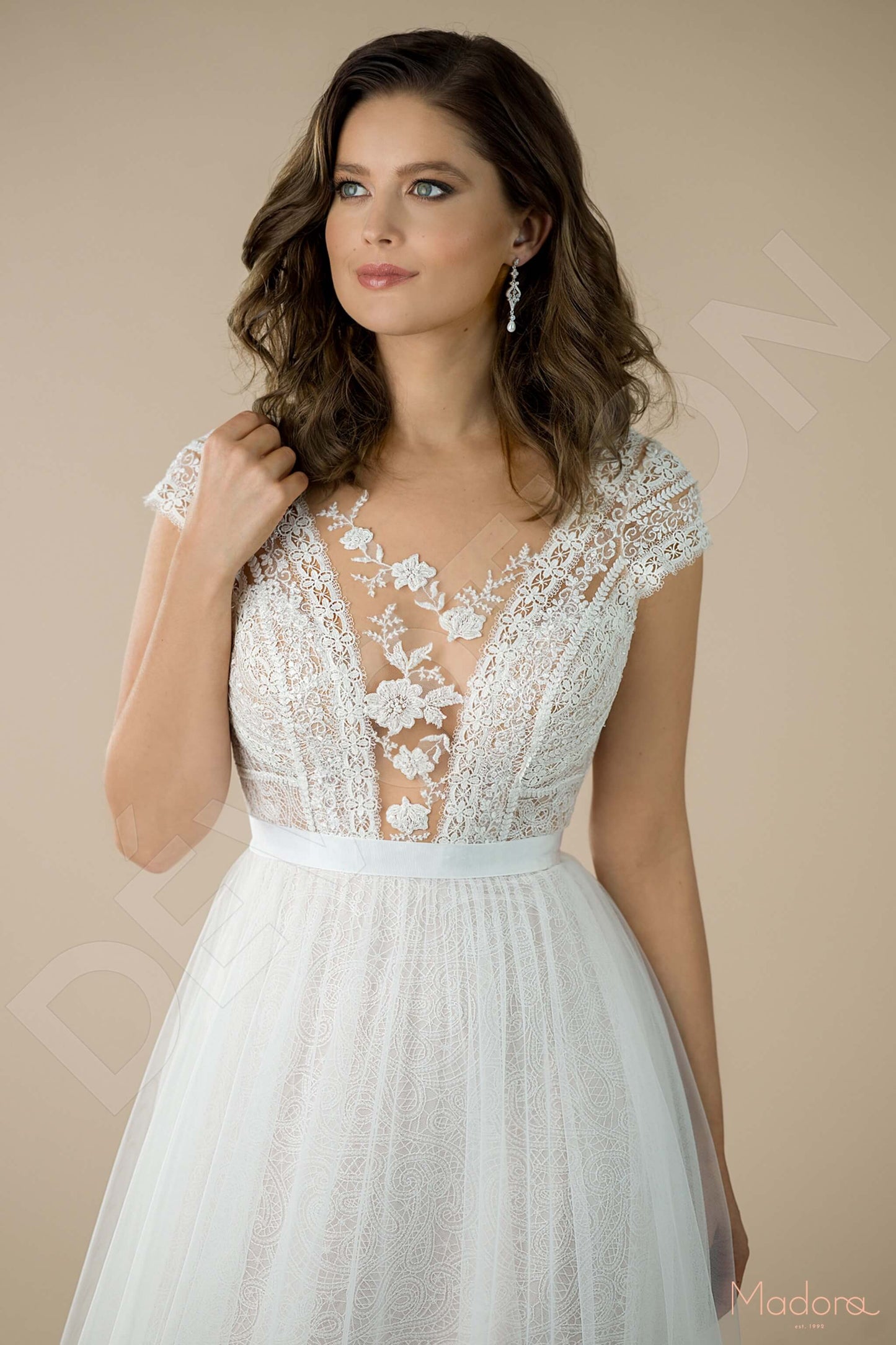 Karria Open back A-line Short/ Cap sleeve Wedding Dress 2