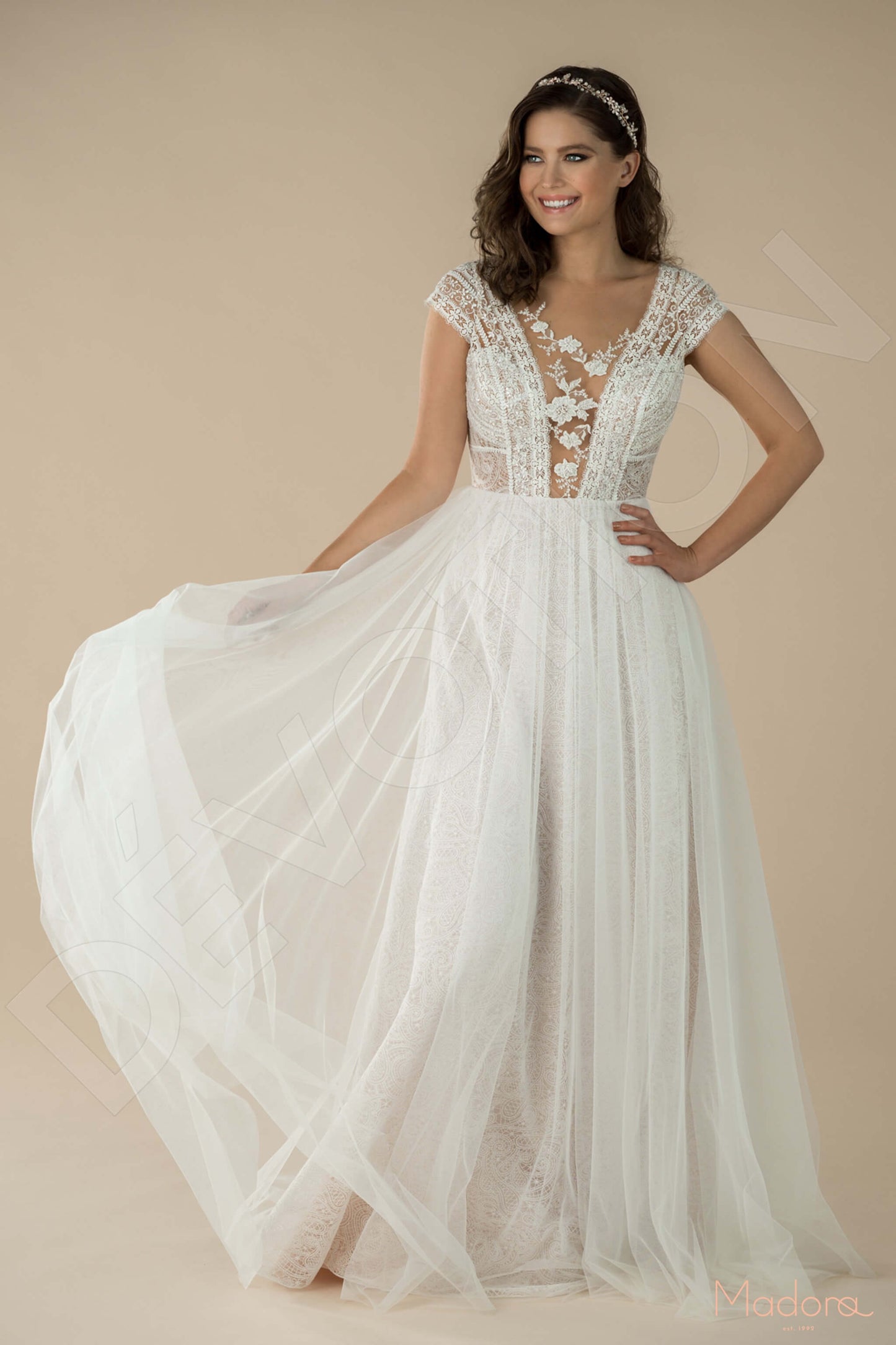 Karria Open back A-line Short/ Cap sleeve Wedding Dress 4