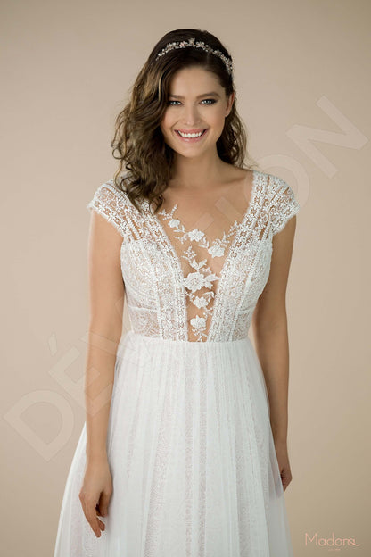 Karria Open back A-line Short/ Cap sleeve Wedding Dress 6