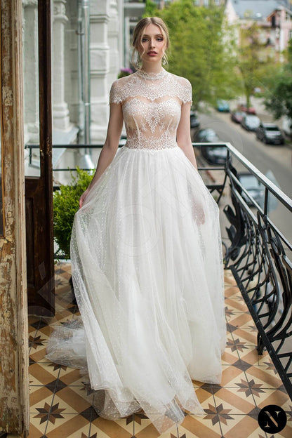 Natiana Full back A-line Short/ Cap sleeve Wedding Dress Front