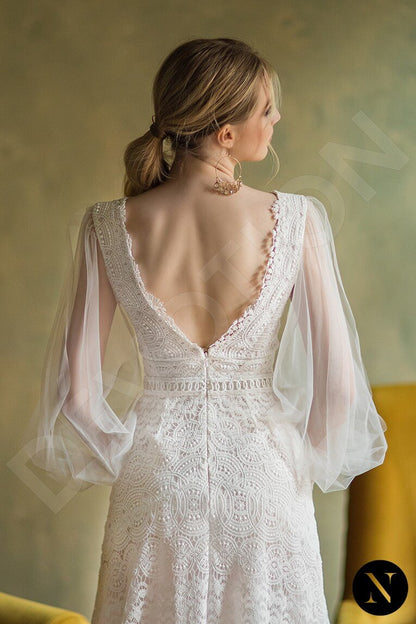 Hoper Open back A-line Long sleeve Wedding Dress 3