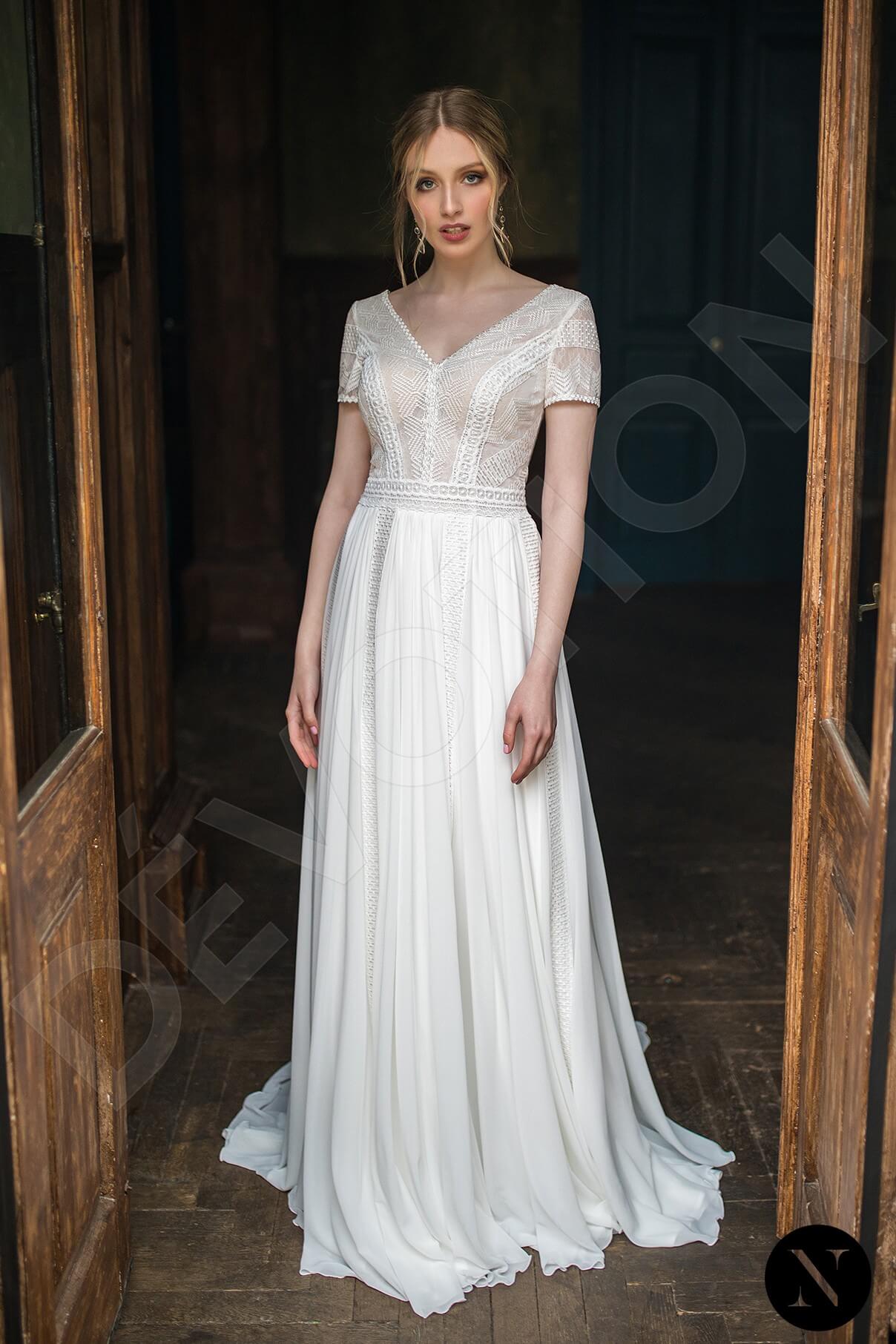 Ginny Open back A-line Short/ Cap sleeve Wedding Dress Front