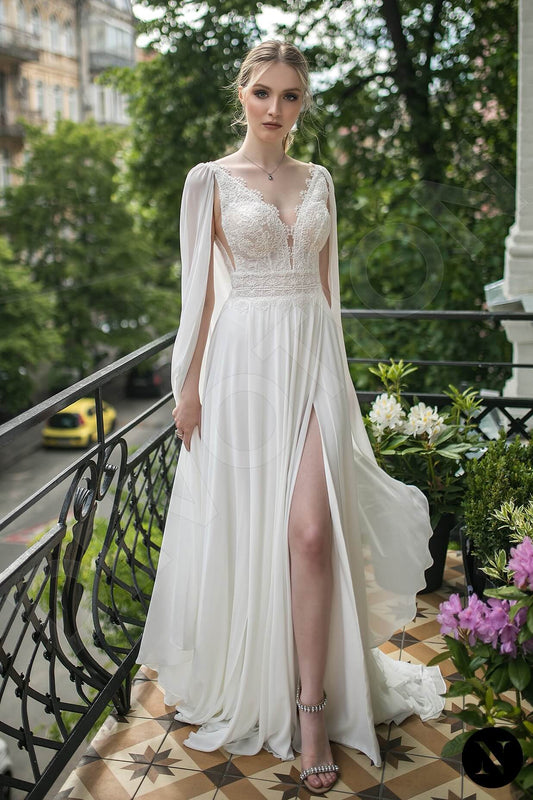 Emely A-line V-neck Milk Wedding dress