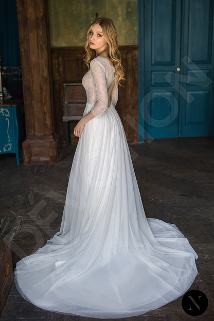 Clarinia Open back A-line 3/4 sleeve Wedding Dress Back