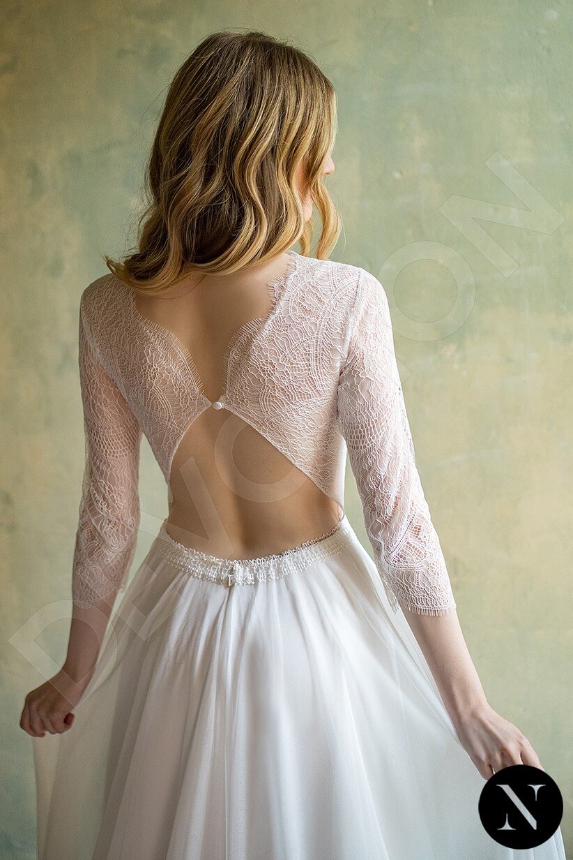 Clarinia Open back A-line 3/4 sleeve Wedding Dress 3