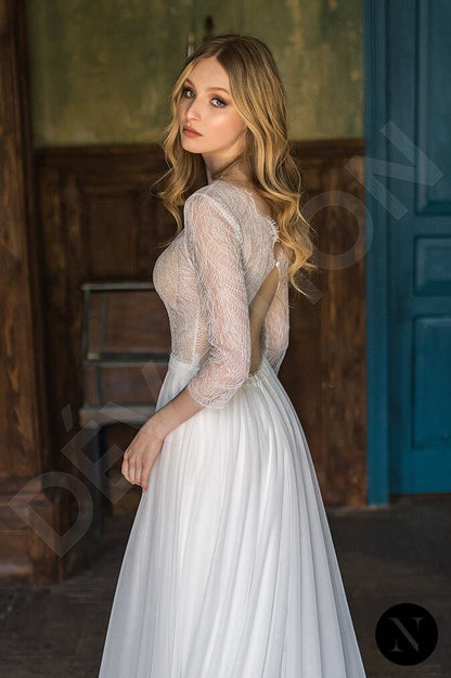 Clarinia Open back A-line 3/4 sleeve Wedding Dress 4