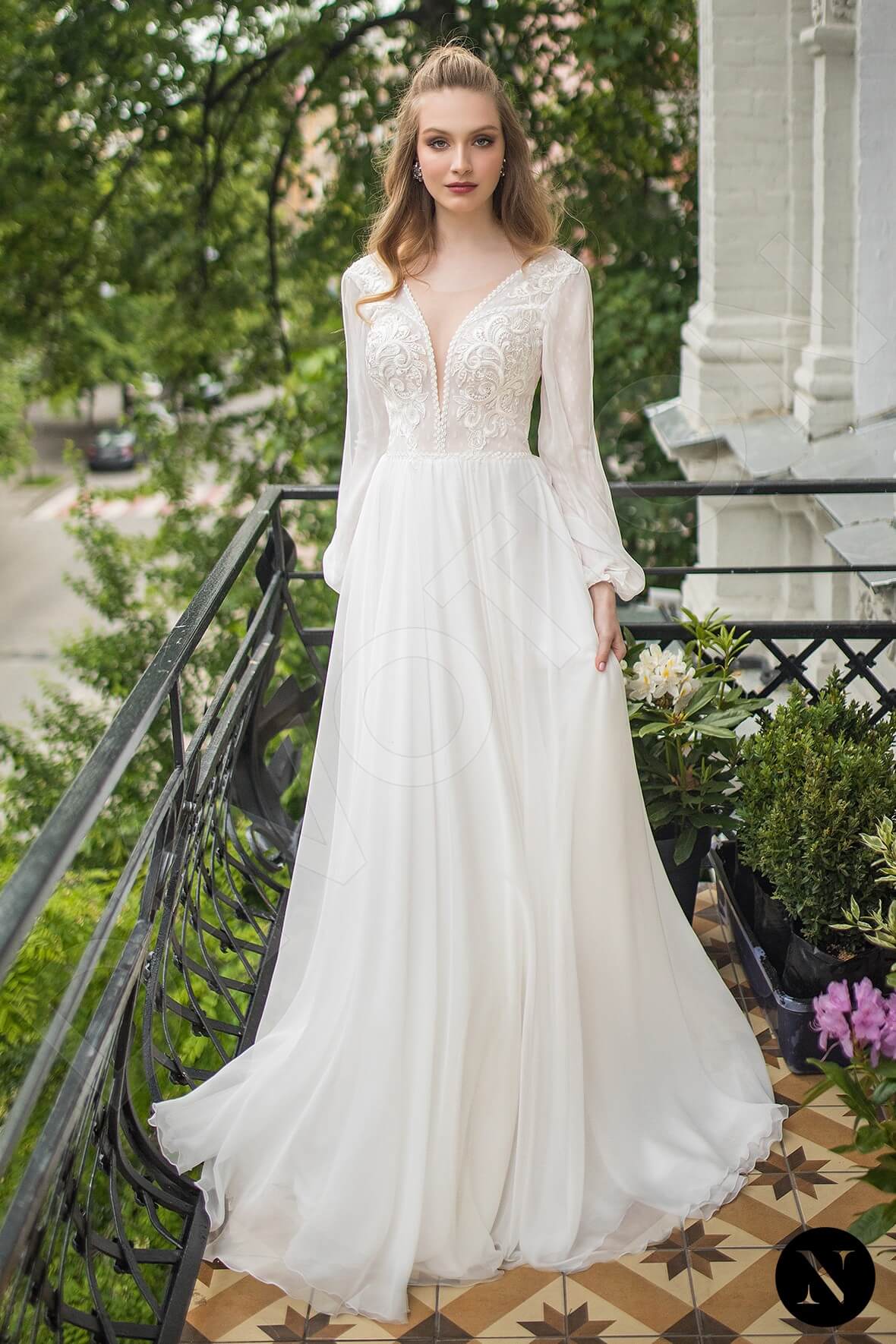 Camilia Open back A-line Long sleeve Wedding Dress Front