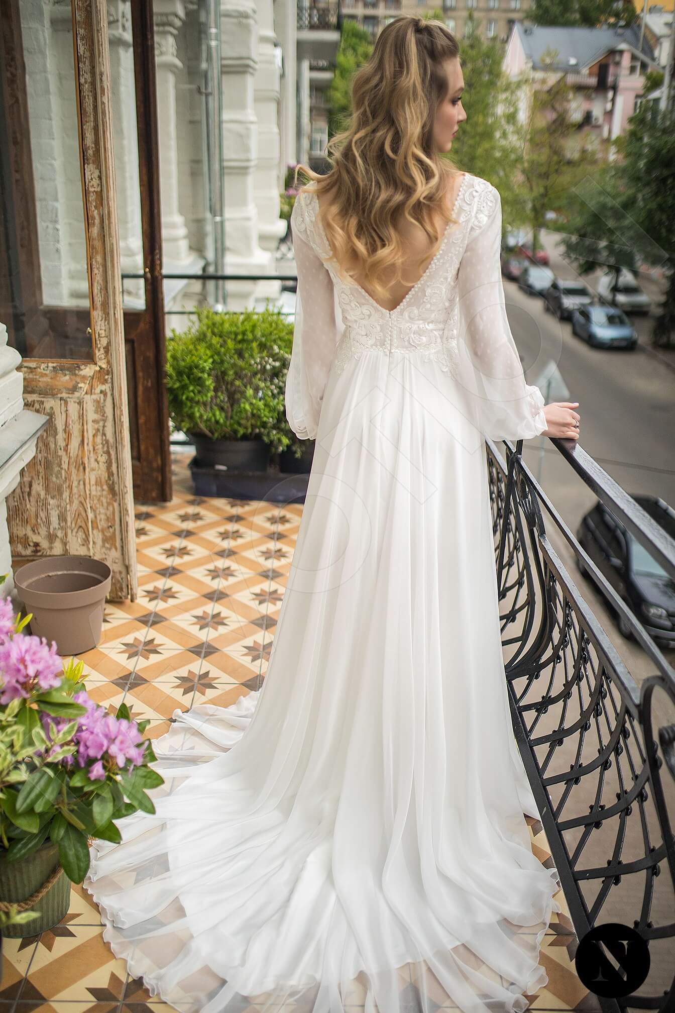 Camilia Open back A-line Long sleeve Wedding Dress Back
