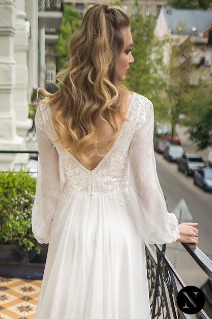 Camilia Open back A-line Long sleeve Wedding Dress 4