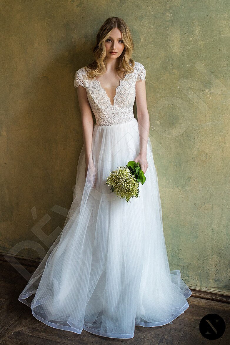 Madisona Open back A-line Short/ Cap sleeve Wedding Dress Front