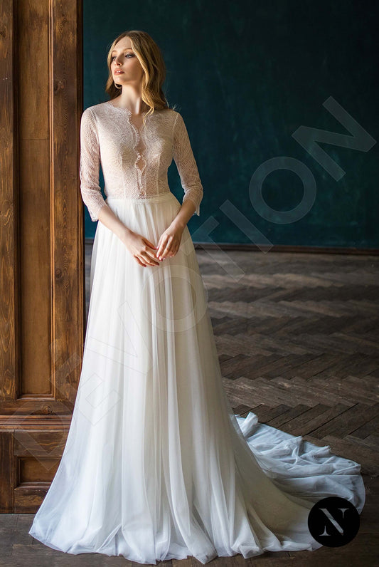 Clarinia A-line Jewel Milk Wedding dress
