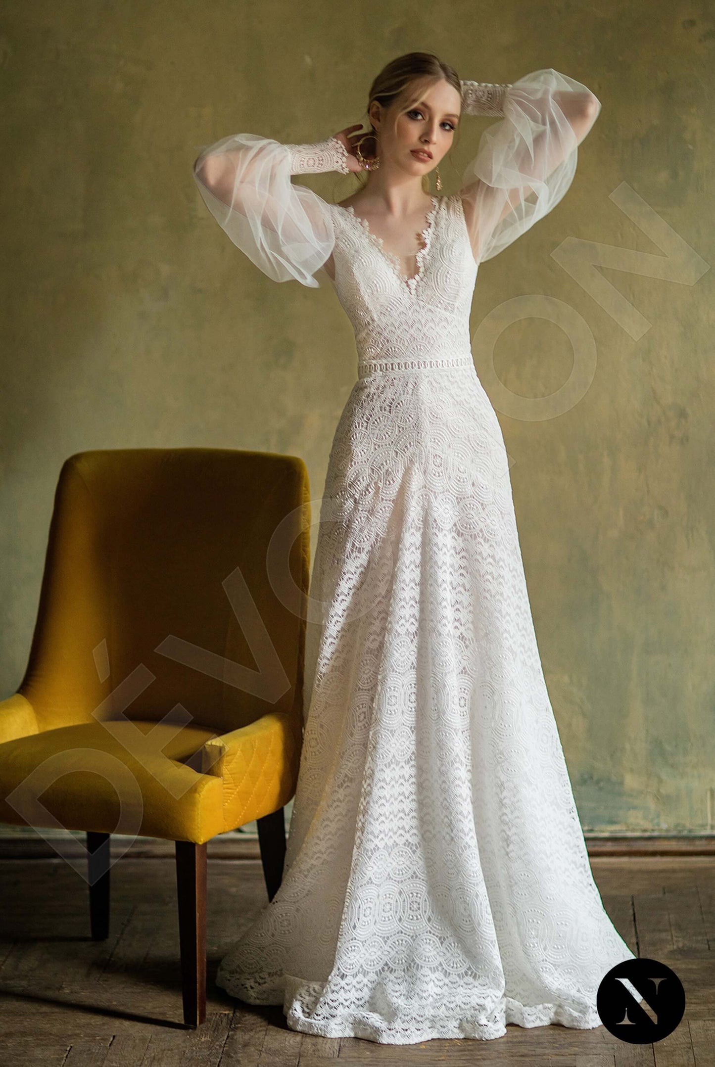 Hoper Open back A-line Long sleeve Wedding Dress Front