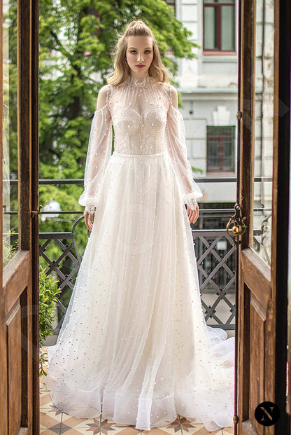 Adelyn Full back A-line Long sleeve + Décor Wedding Dress Front