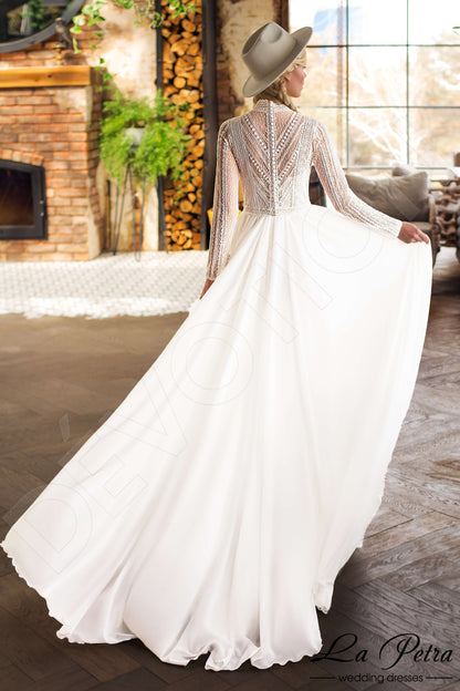 Devi Full back A-line Long sleeve Wedding Dress Back