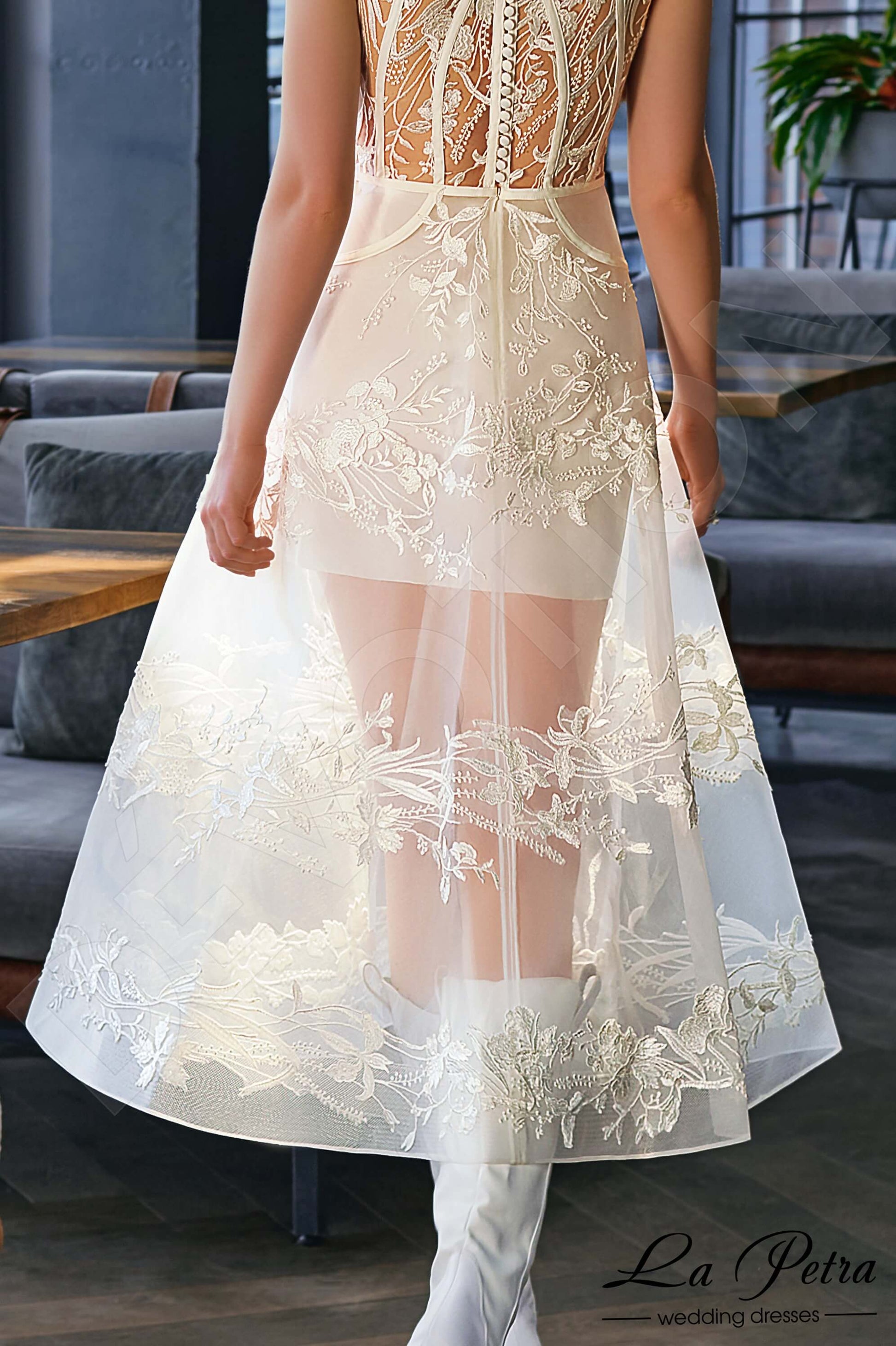 Diel A-line Jewel Milk Wedding dress