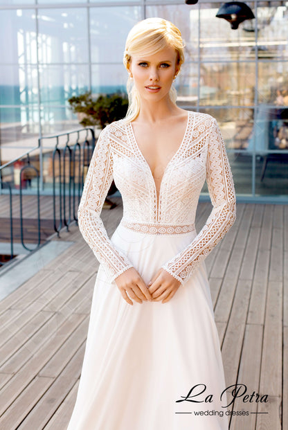 Odele Full back A-line Long sleeve Wedding Dress 2