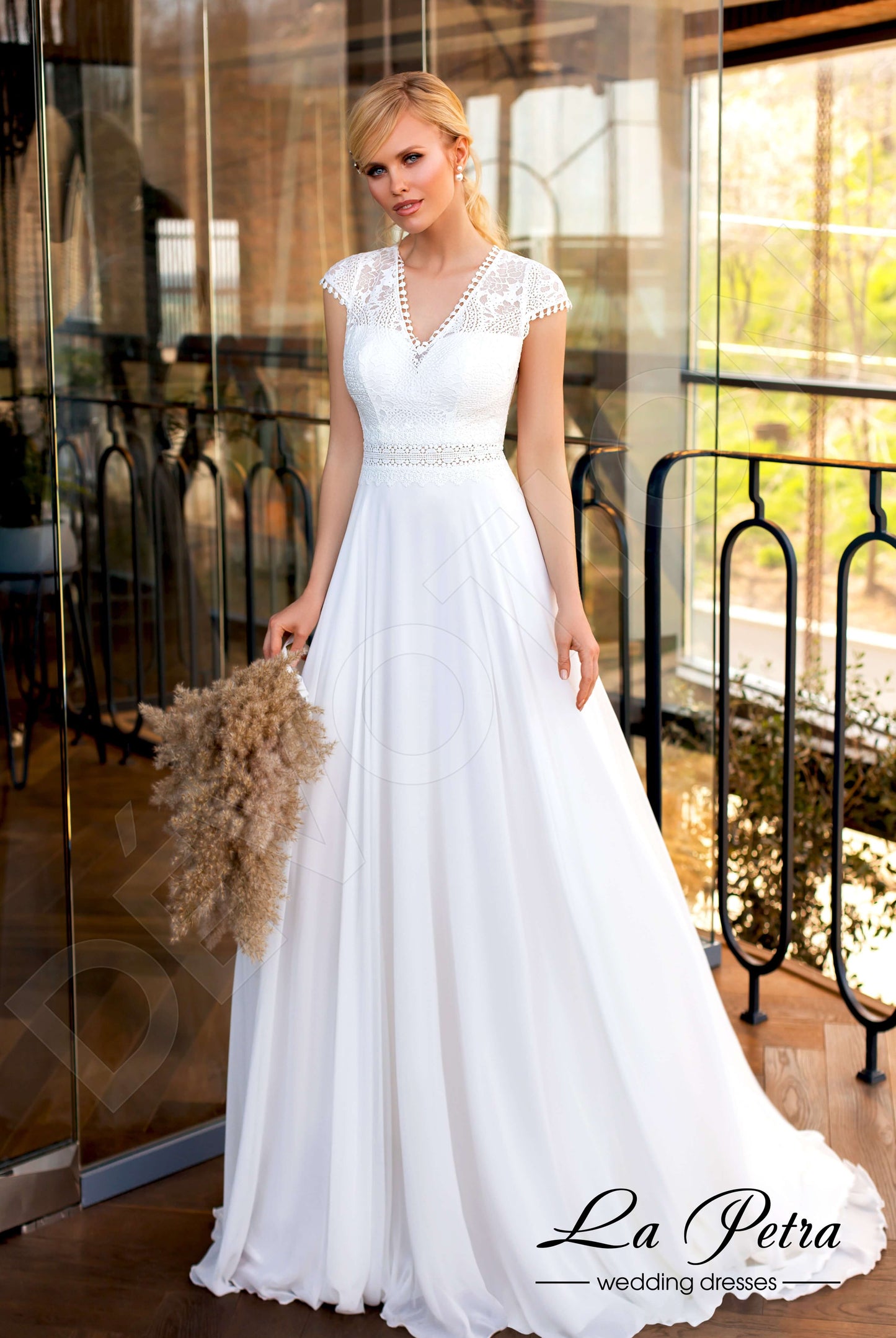 Lendry Open back A-line Short/ Cap sleeve Wedding Dress Front