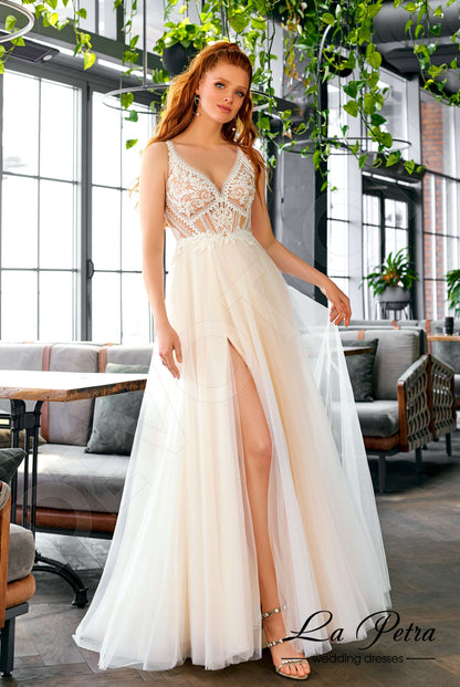Enna Illusion back A-line Sleeveless Wedding Dress Front
