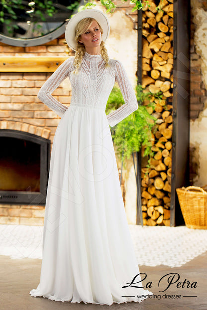 Devi Full back A-line Long sleeve Wedding Dress Front