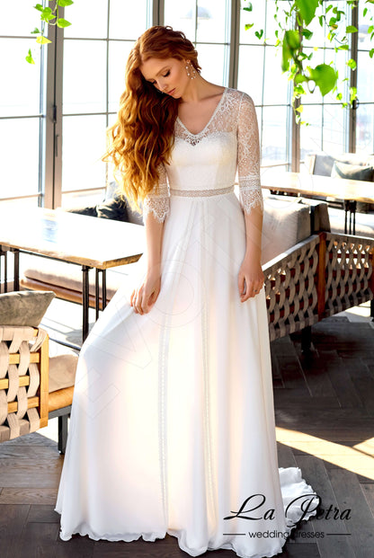 Hetti Full back A-line 3/4 sleeve Wedding Dress Front