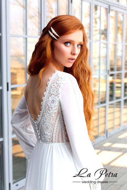 Lunaire Open back A-line Long sleeve Wedding Dress 3