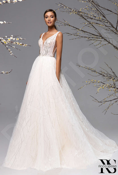 Alba Open back A-line Sleeveless Wedding Dress Front