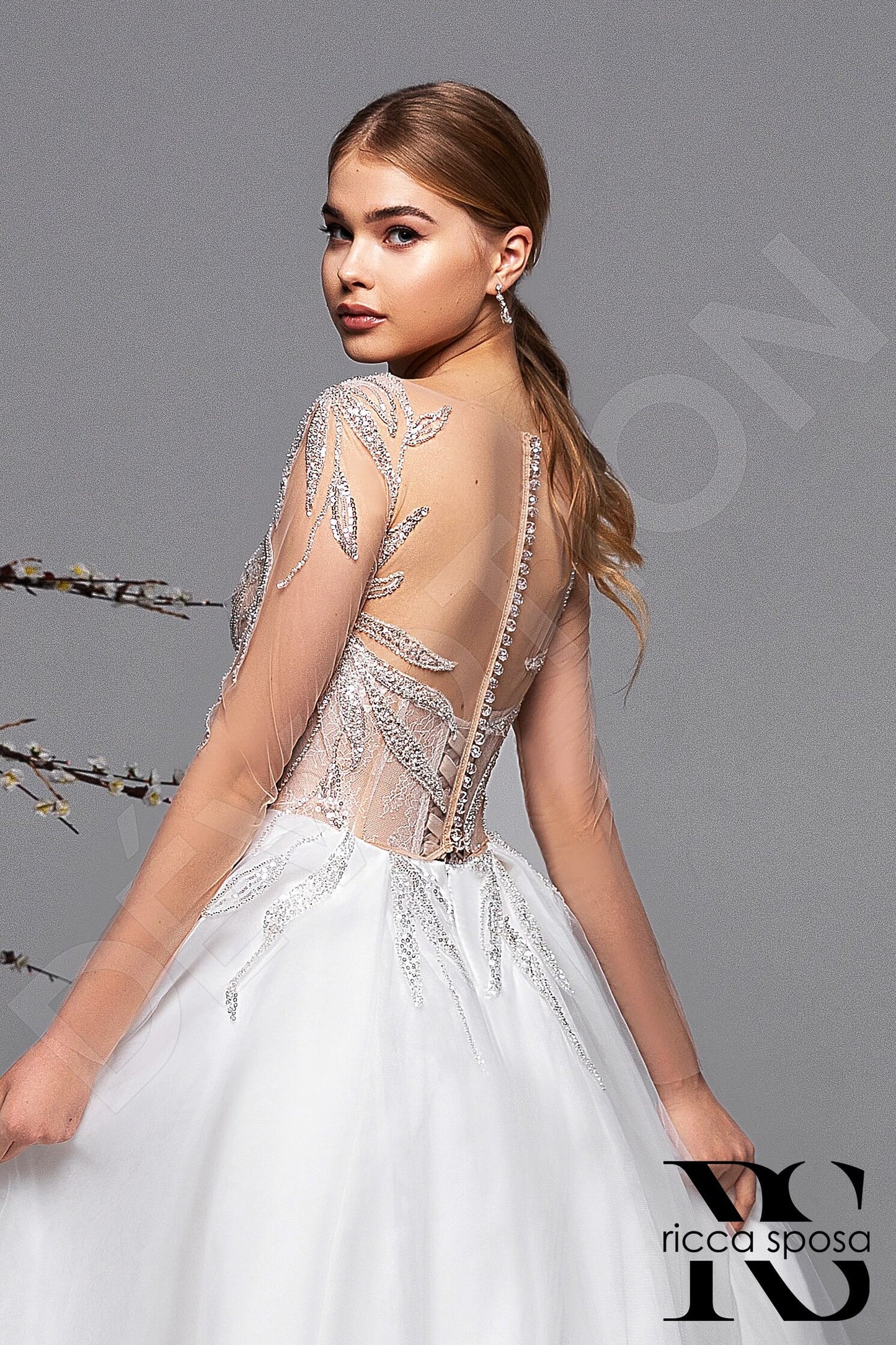 Fiorinella Illusion back A-line Long sleeve Wedding Dress 3