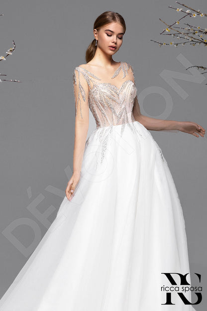 Fiorinella Illusion back A-line Long sleeve Wedding Dress 4