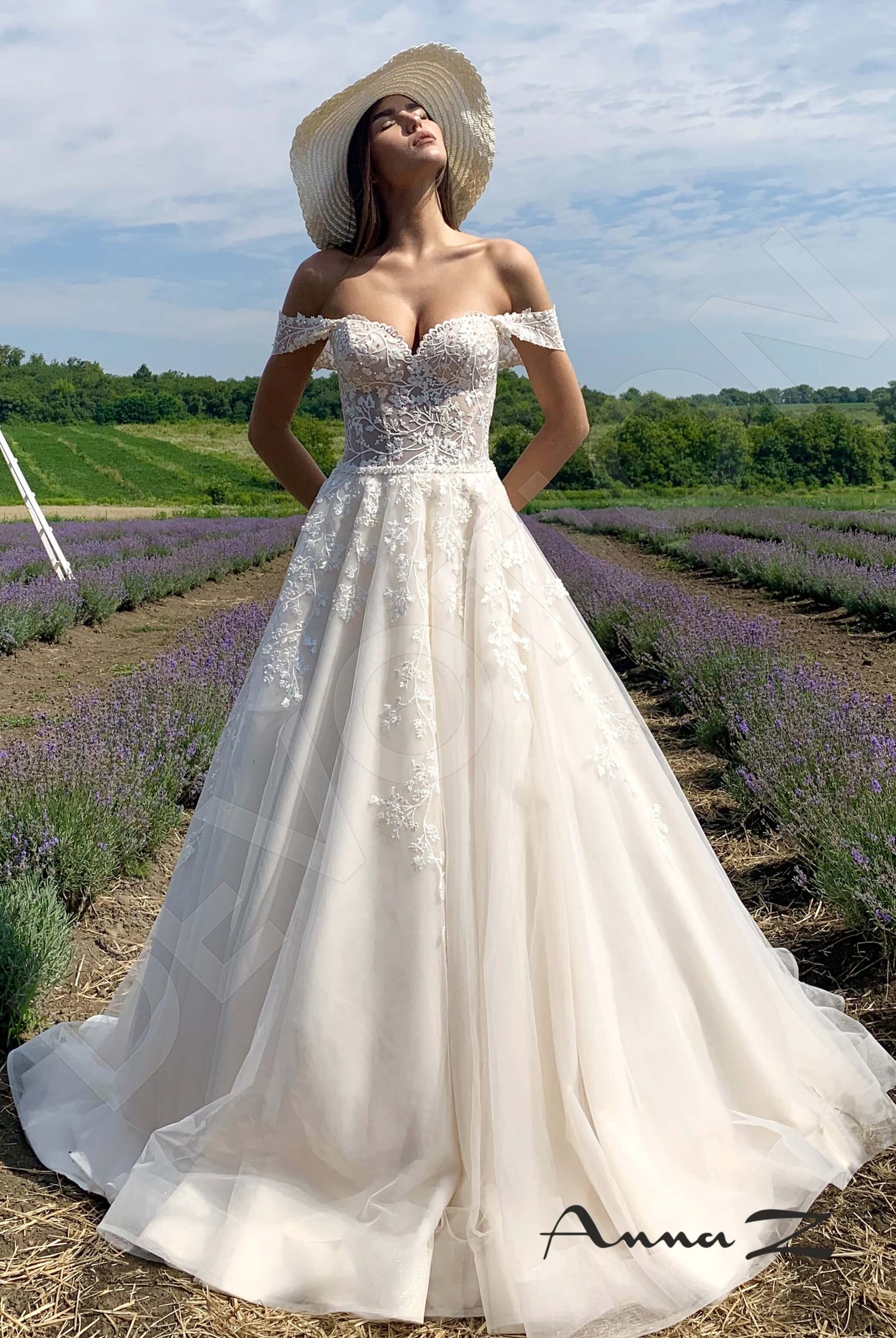 Belinda A-line Off-shoulder/Drop shoulders Ivory Cappuccino Wedding dress