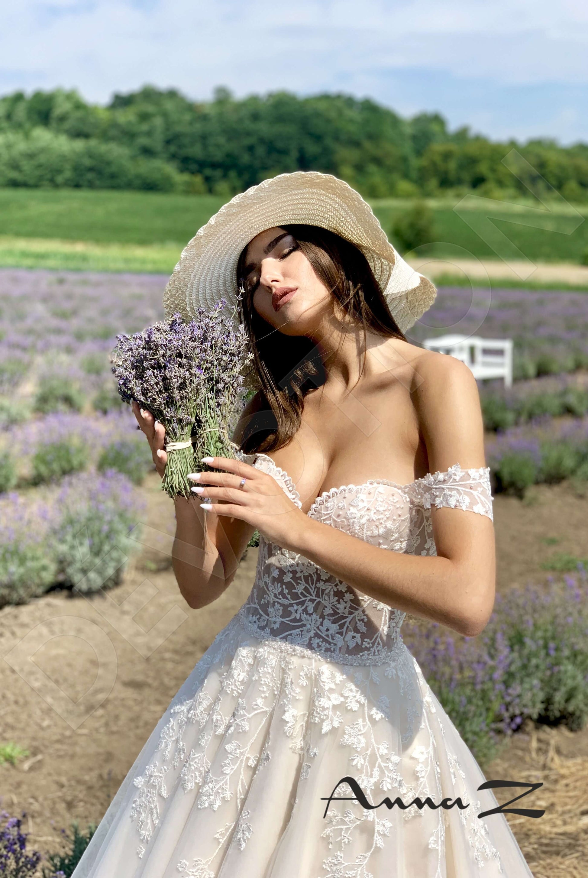 Belinda A-line Off-shoulder/Drop shoulders Ivory Cappuccino Wedding dress