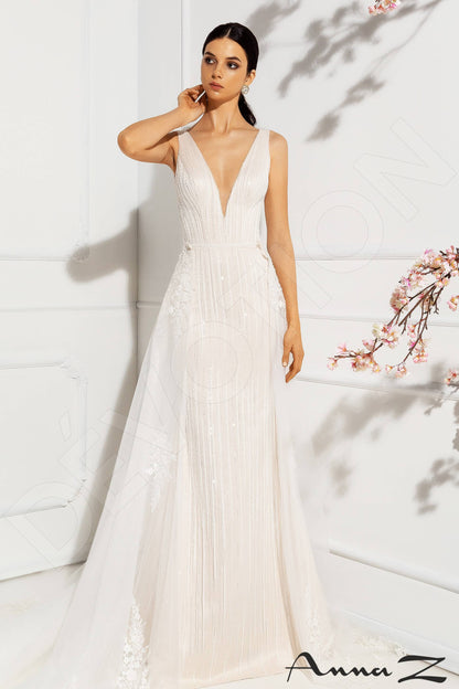 Ovinia Open back A-line Sleeveless Wedding Dress Front