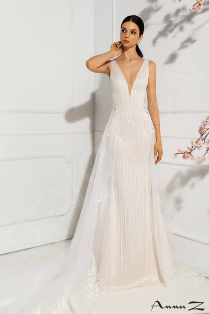 Ovinia Open back A-line Sleeveless Wedding Dress 4