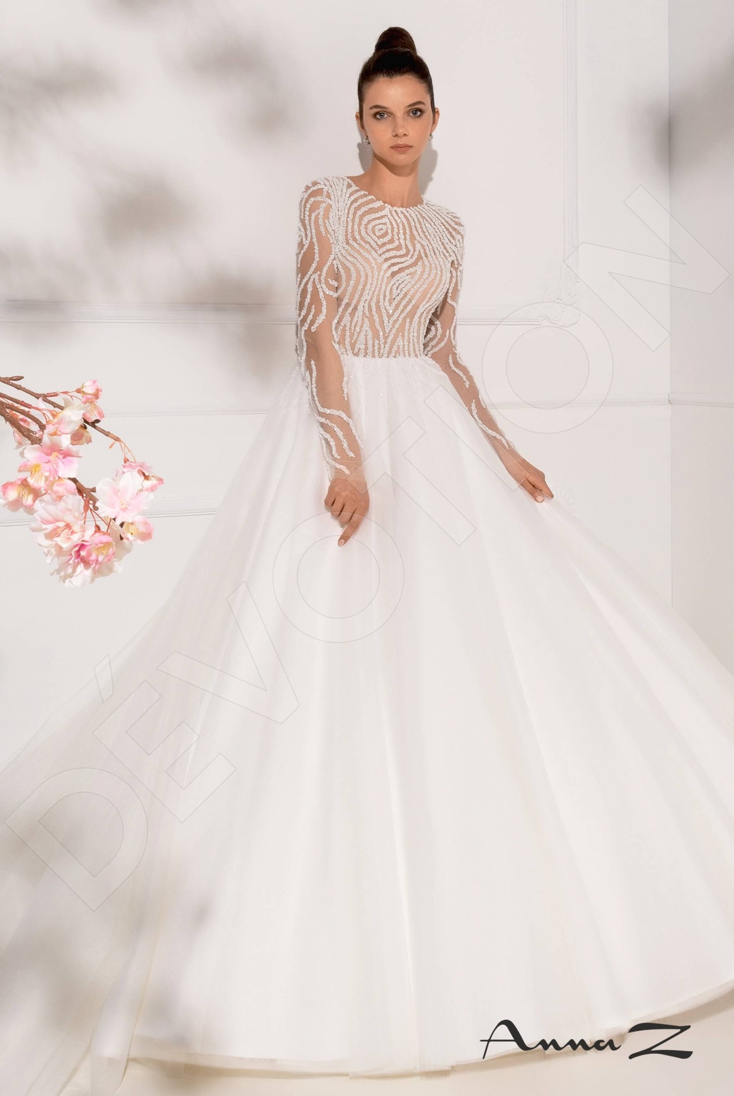 Carline Full back A-line Long sleeve Wedding Dress Front
