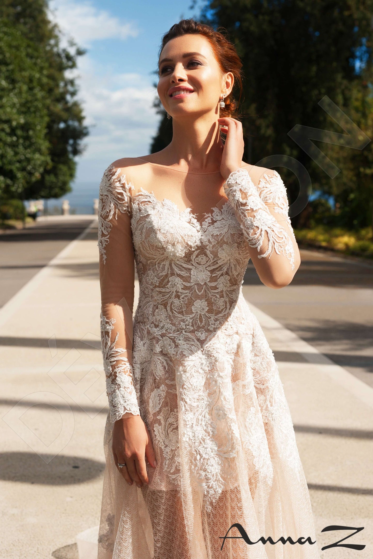 Aglea Illusion back A-line Long sleeve Wedding Dress 2