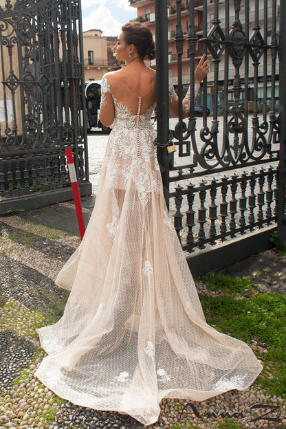Aglea Illusion back A-line Long sleeve Wedding Dress 5
