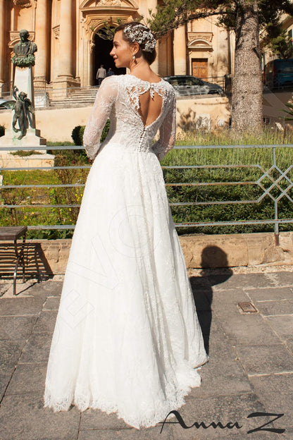 Adonia Open back A-line 3/4 sleeve Wedding Dress Back